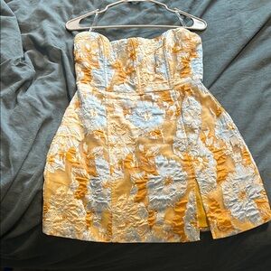 Floral Strapless Dress in Yellow and White